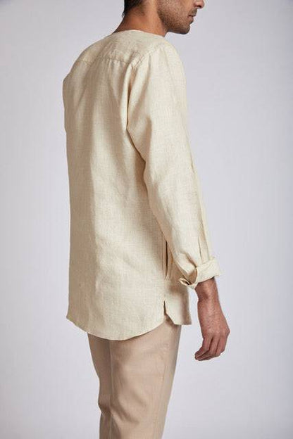 Crescent V - Neck Kurta Light Beige | Verified Sustainable by Brown Living™