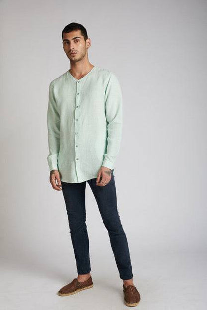 Crescent V - Neck Kurta Mint Green | Verified Sustainable by Brown Living™