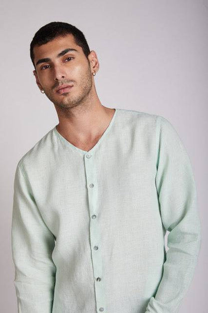 Crescent V - Neck Kurta Mint Green | Verified Sustainable by Brown Living™