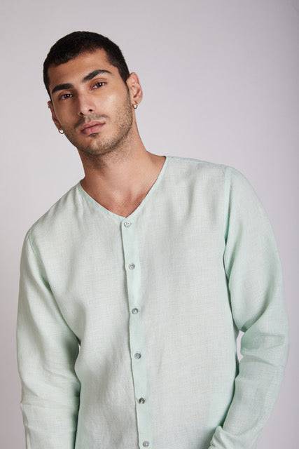 Buy Crescent V-Neck Kurta Mint Green | Shop Verified Sustainable Products on Brown Living