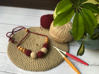 Yellow and White Crochet Wooden Beads Adjustable Necklace | Verified Sustainable by Brown Living™