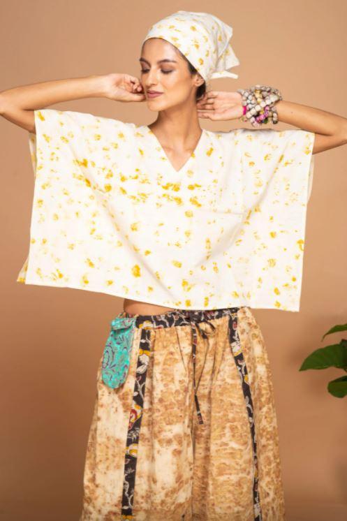 Buy Crop Top-04 White And Yellow | Shop Verified Sustainable Products on Brown Living