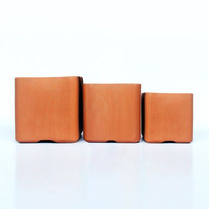 Cuboid Terracotta Planters Set of 3 (Large,Medium,Small) | Verified Sustainable by Brown Living™