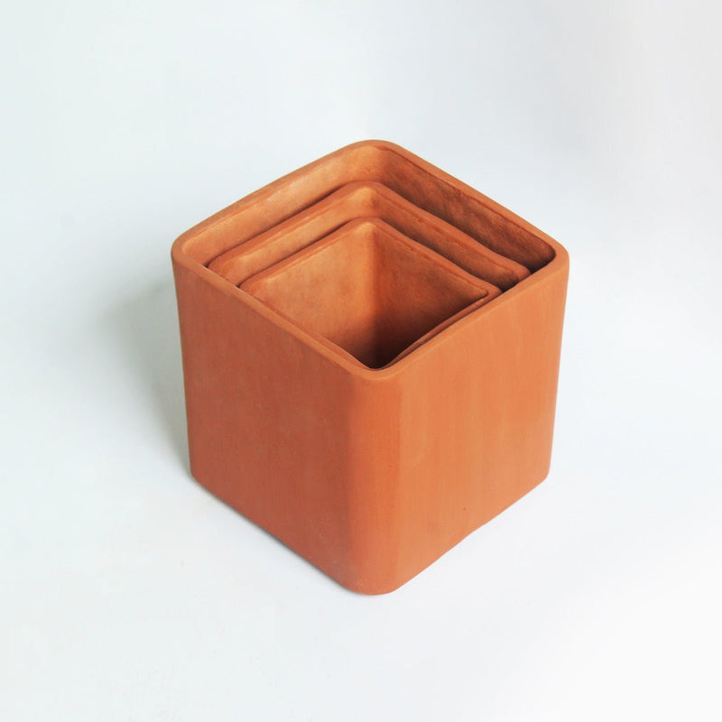 Buy Cuboid Terracotta Planters Set of 3 (Large,Medium,Small) | Shop Verified Sustainable Pots & Planters on Brown Living™