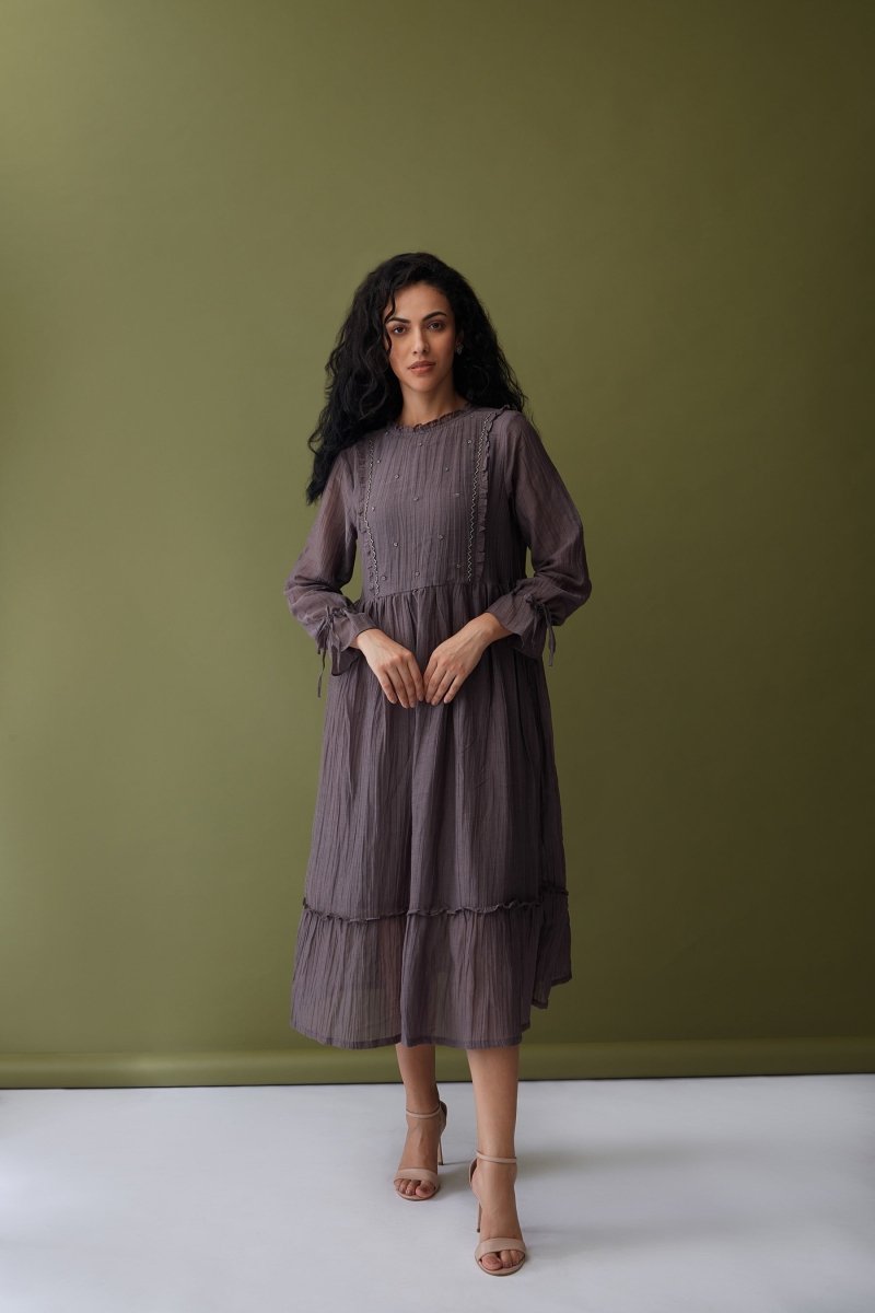 Cupro Crinkle Dress-Grey | Verified Sustainable Womens Dress on Brown Living™