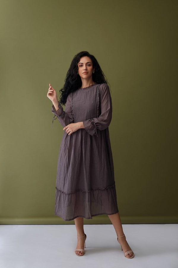 Cupro Crinkle Dress-Grey | Verified Sustainable Womens Dress on Brown Living™