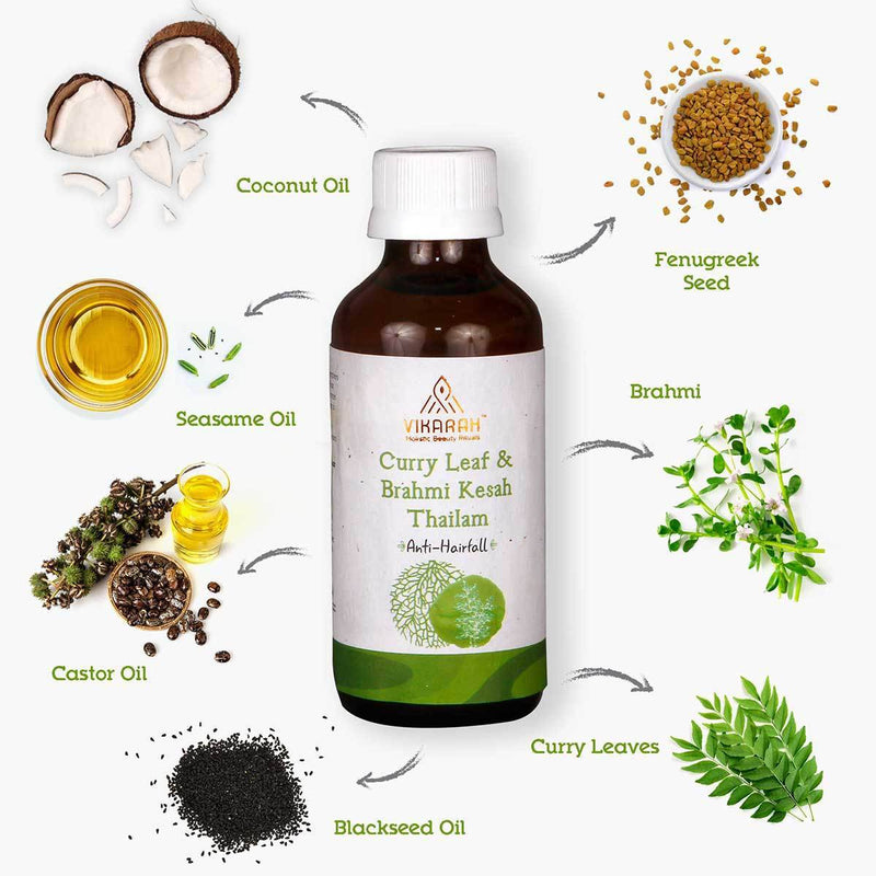 Buy Curry Leaf & Brahmi Kesah Thailam - Anti-hairfall Hair Oil -100ml | Shop Verified Sustainable Products on Brown Living