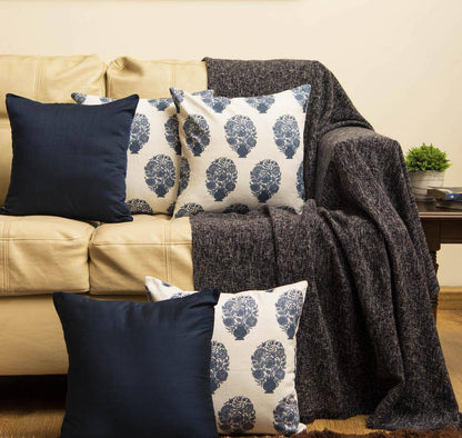 Cushion Combo - 3 Blue Motif & 2 Royal Blue Cushion Covers | Verified Sustainable by Brown Living™