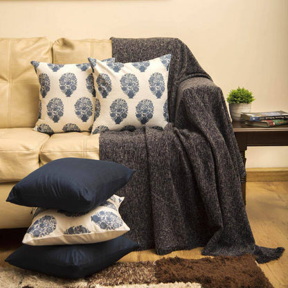 Cushion Combo - 3 Blue Motif & 2 Royal Blue Cushion Covers | Verified Sustainable by Brown Living™