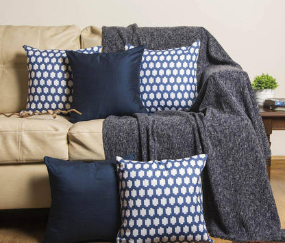 Cushion Combo - 5 pc Set - 3 Blue African Mali & 2 Royal Blue Cushion Covers | Verified Sustainable by Brown Living™