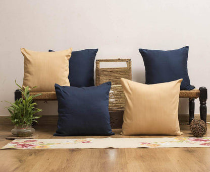 Cushion Cover 5 pc Combo - 3 Royal Blue & 2 Natural Beige Cushion covers | Verified Sustainable by Brown Living™