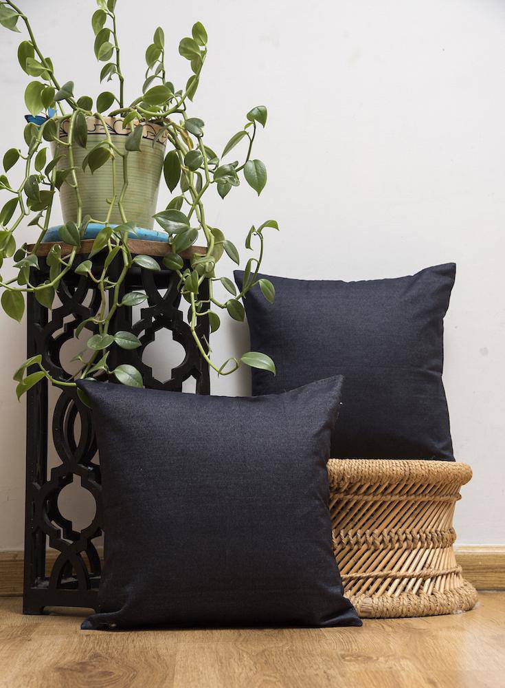 Buy Cushion Cover with Premium Handmade Cotton Fabric - Midnight Blue | Shop Verified Sustainable Products on Brown Living