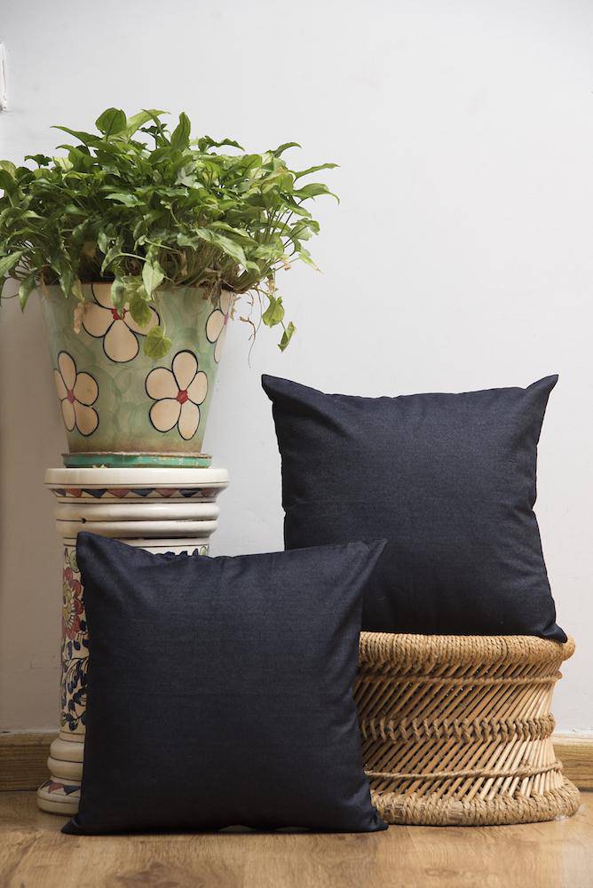 Buy Cushion Cover with Premium Handmade Cotton Fabric - Midnight Blue | Shop Verified Sustainable Products on Brown Living