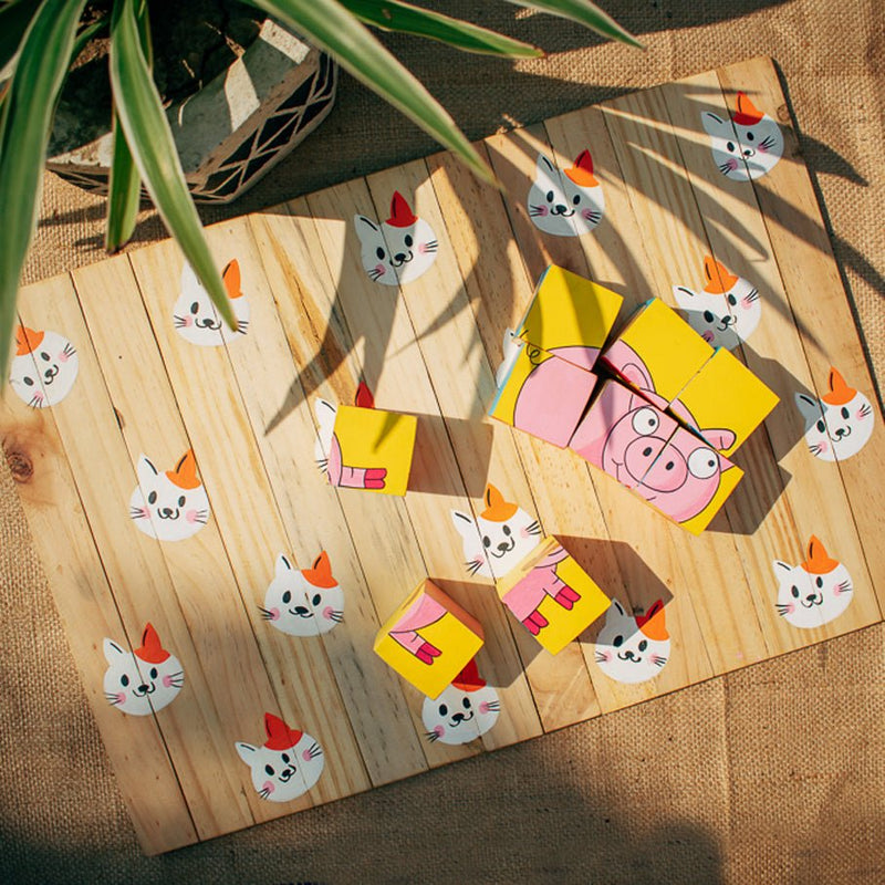 Cute Catty Place Mat | Multipurpose | Natural Reclaimed Wood | Foldable | Stain - Proof | Verified Sustainable by Brown Living™