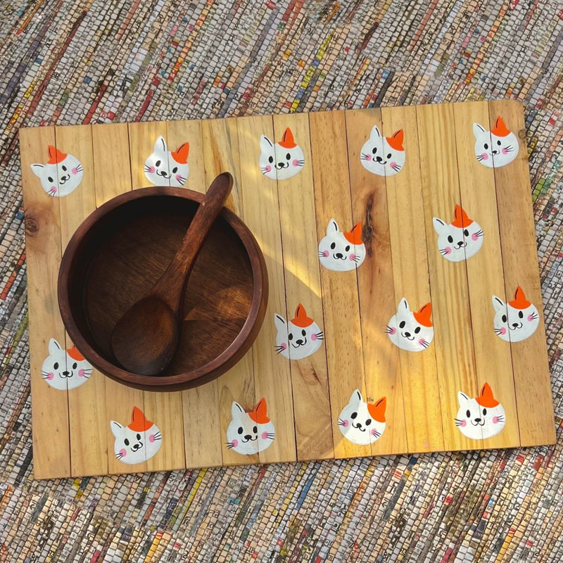 Buy Cute Catty Place Mat | Multipurpose | Natural Reclaimed Wood | Foldable | Stain-Proof | Shop Verified Sustainable Mats & Rugs on Brown Living™