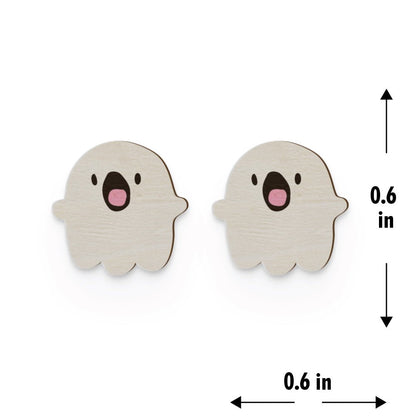 Cute Ghost Hand Painted Wooden Earring | Verified Sustainable by Brown Living™