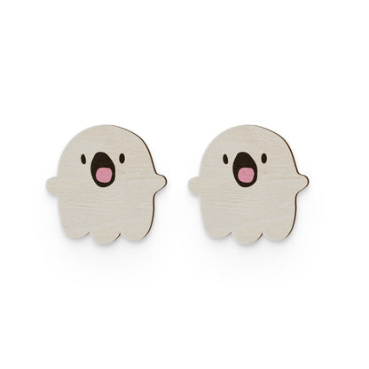 Cute Ghost Hand Painted Wooden Earring | Verified Sustainable by Brown Living™