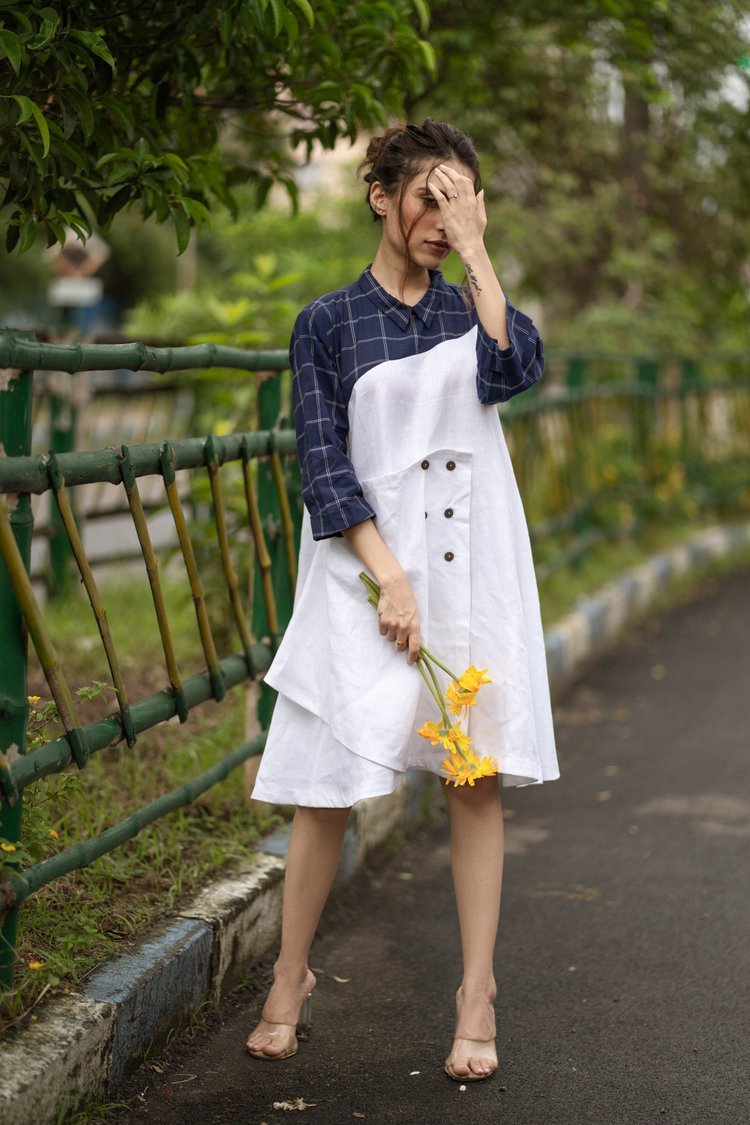 Buy Daksha Dress - Blue + White Stripes | Shop Verified Sustainable Womens Dress on Brown Living™