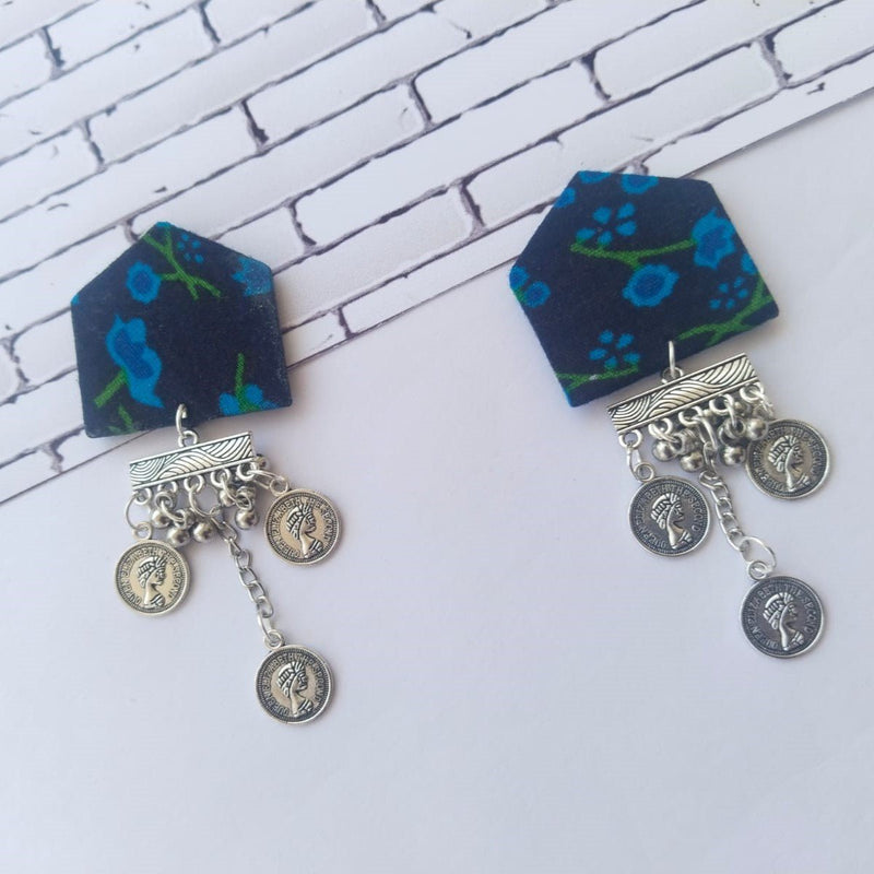 Buy Dark Blue Floral Printed Chain Earrings for Women | Shop Verified Sustainable Womens earrings on Brown Living™