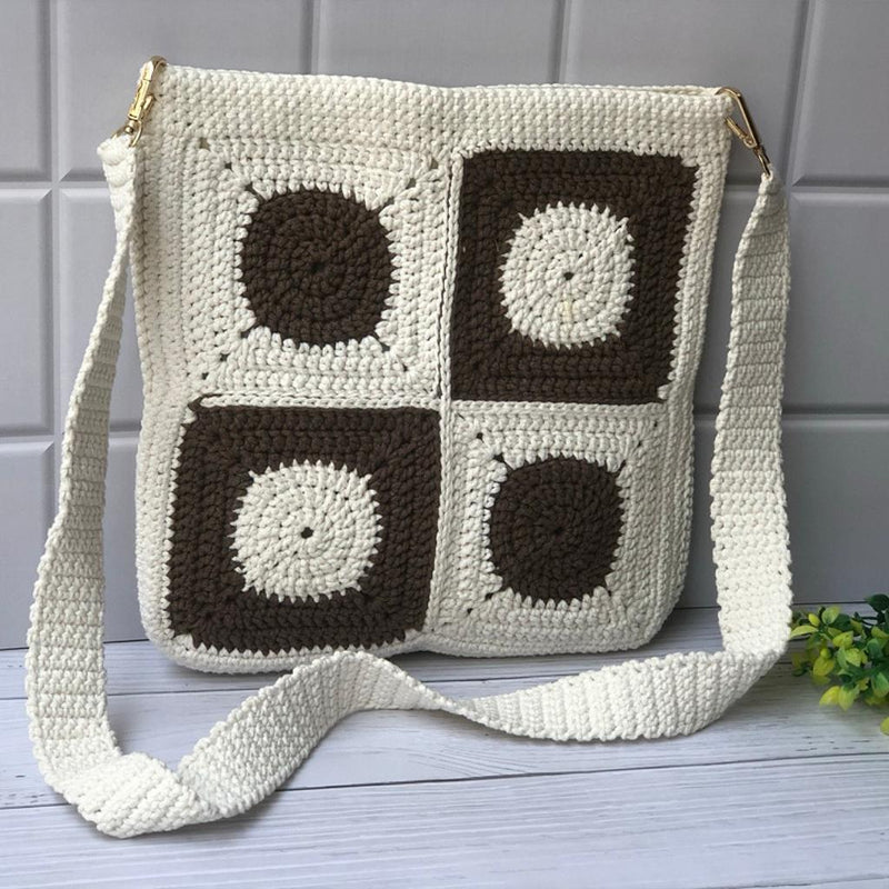 Buy Dark Brown and Off White Unisex Crochet Crossbody Sling Bag | Shop Verified Sustainable Sling bag on Brown Living™