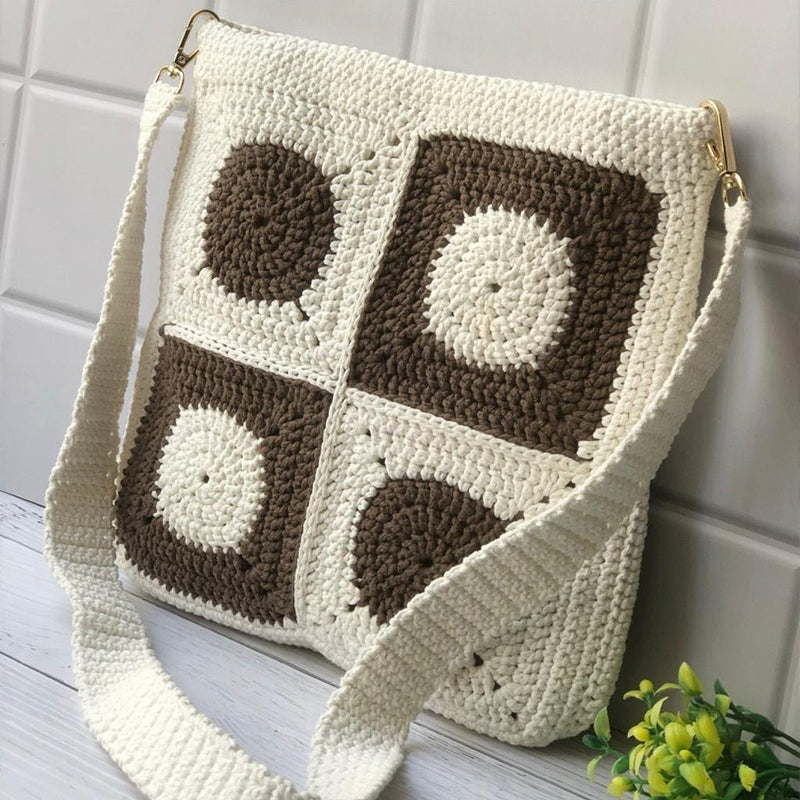 Buy Dark Brown and Off White Unisex Crochet Crossbody Sling Bag | Shop Verified Sustainable Sling bag on Brown Living™