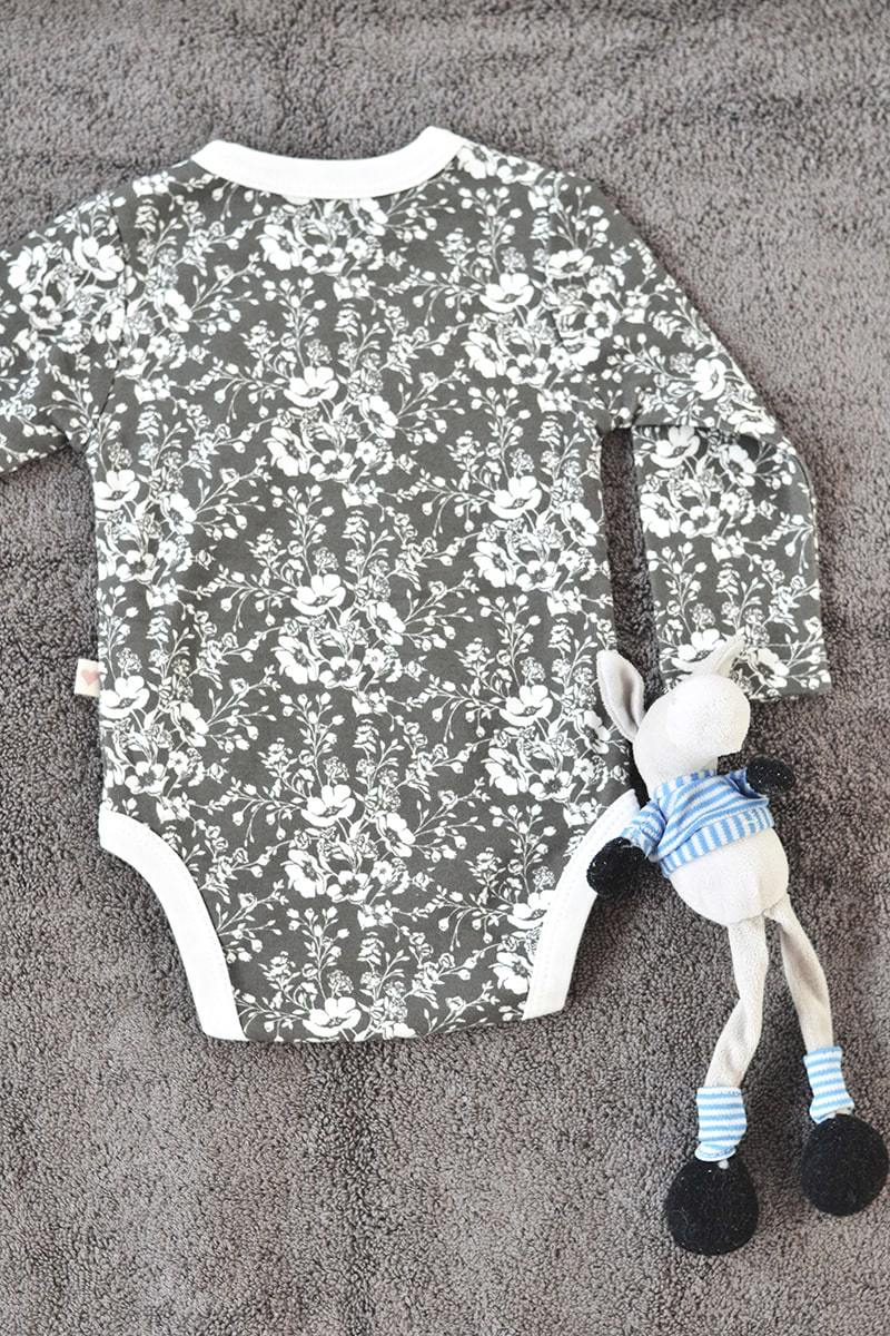 Buy Dark Grey 'Floral' Unisex Full Sleeve Kimono Onesie In Organic Cotton | Shop Verified Sustainable Kids Onesies on Brown Living™