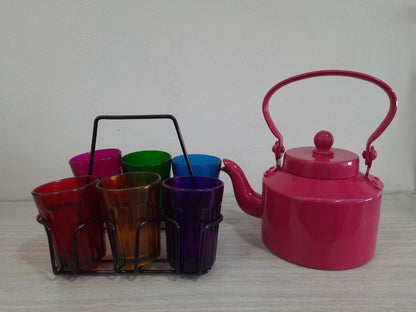 Dark Pink Aluminium Kettle with Glass Set and Stand | Verified Sustainable by Brown Living™