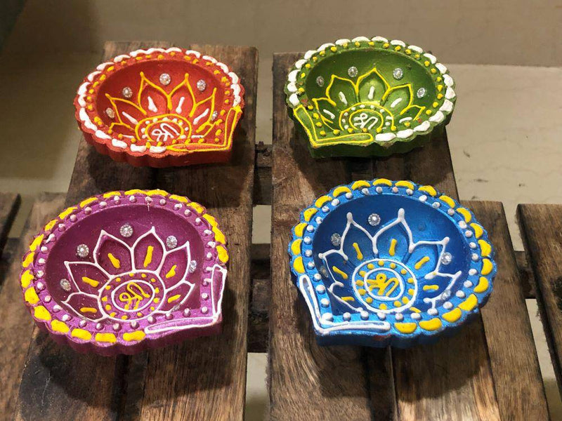 Buy Dazzle Diwali Diya Handpainted Terracota | Large Set of 4 | Shop Verified Sustainable Products on Brown Living