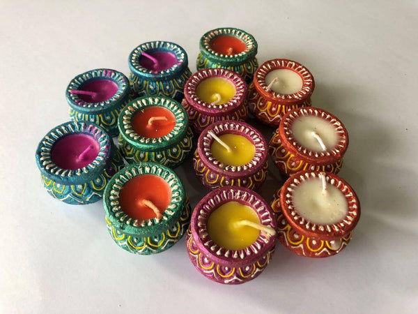 Buy Dazzle Matki Diwali Diya Handpainted Terracota | Set of 12 | Shop Verified Sustainable Lamps & Lighting on Brown Living™