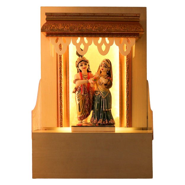 Decorative Wooden Pooja Mandir With Storage And LED Lighting | Verified Sustainable by Brown Living™