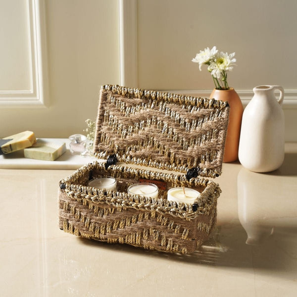 Buy Delilah Jute & Gold Box | For storage & gifting | Shop Verified Sustainable Baskets & Boxes on Brown Living™