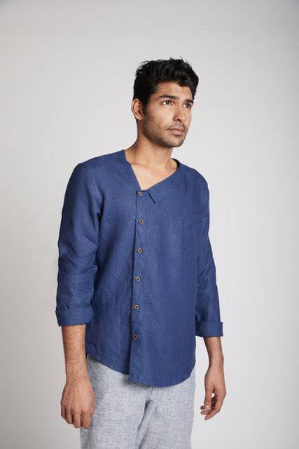 Delta Asymmetric Shirt Navy | Verified Sustainable by Brown Living™