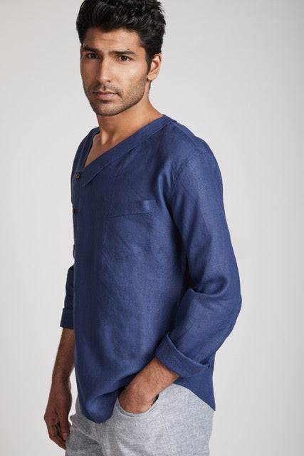 Delta Asymmetric Shirt Navy | Verified Sustainable by Brown Living™