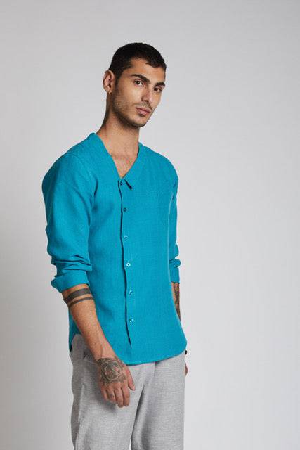 Buy Delta Asymmetric Shirt Teal | Shop Verified Sustainable Mens Shirt on Brown Living™