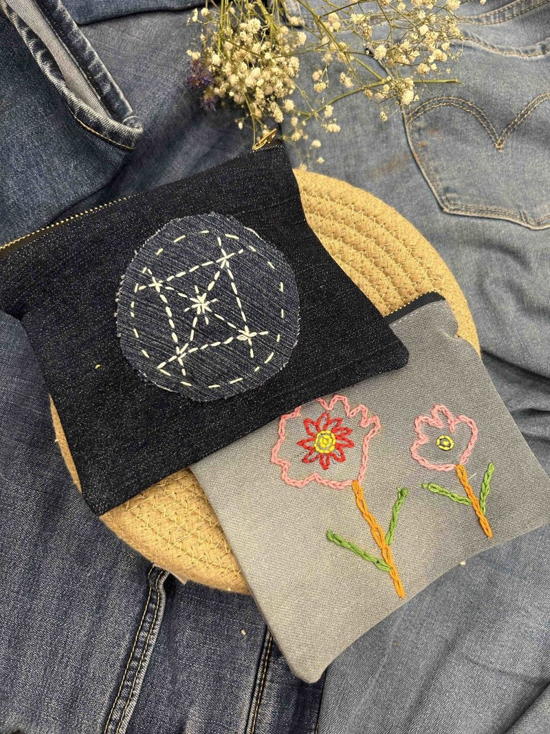 Buy Denim Pouch Combo | Set of 2 | Hand Embroidered | Shop Verified Sustainable Organisers on Brown Living™
