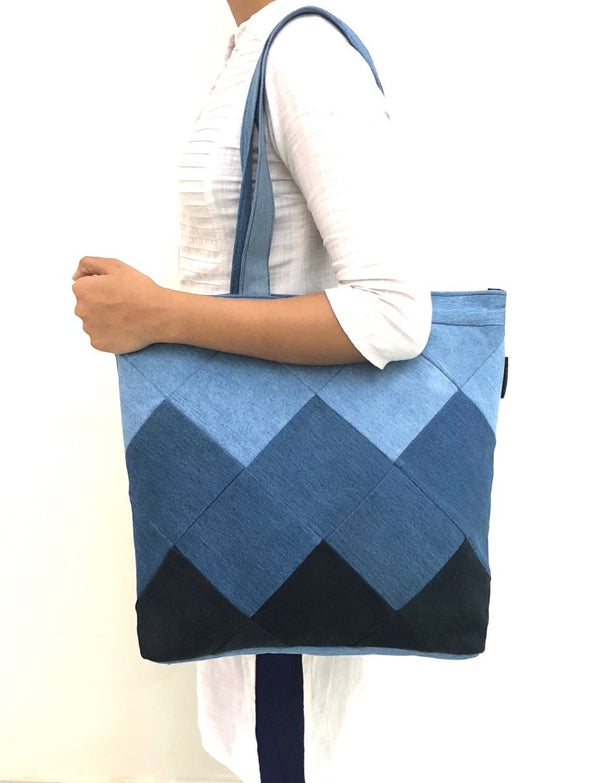 Buy Denim Tote - Square Patchwork | Shop Verified Sustainable Products on Brown Living