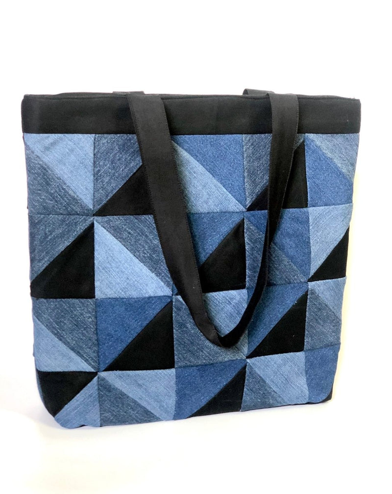 Buy Denim Tote - Triangular Patchwork | Shop Verified Sustainable Products on Brown Living