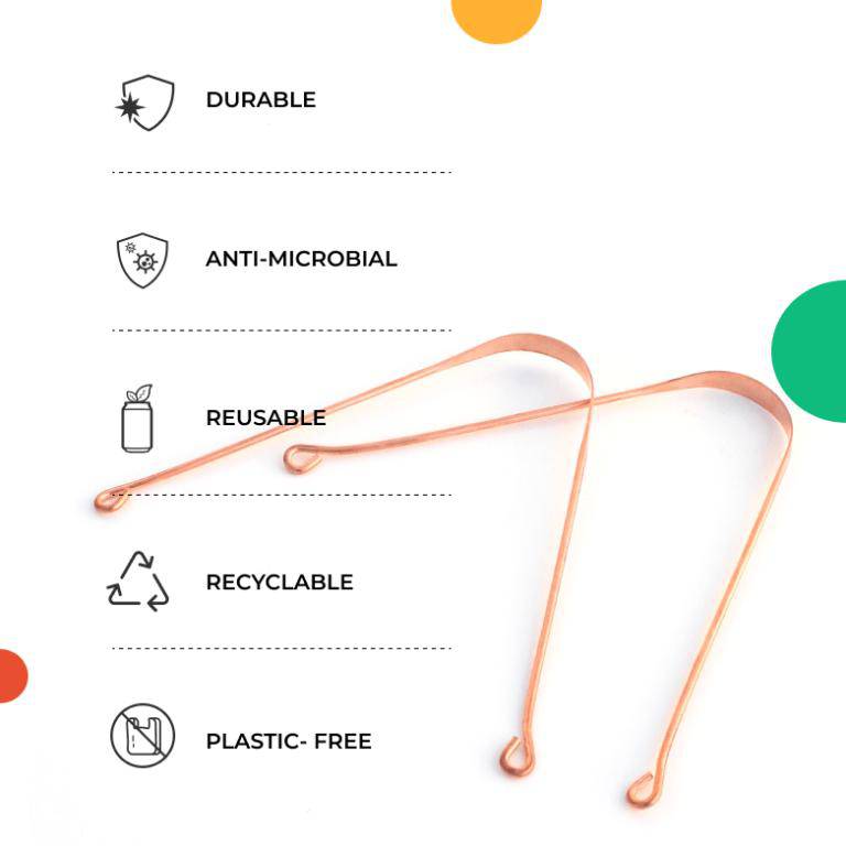 Dental Kit | 1 Copper Tongue Cleaner | 1 Bamboo Toothbrush S Shaped Curved | Verified Sustainable by Brown Living™