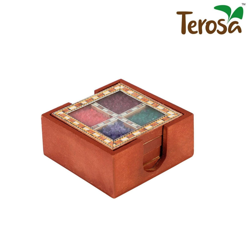 Buy Desert Gems Coaster Set II Wooden Handicraft - 4 Coasters | Shop Verified Sustainable Serving Set on Brown Living™