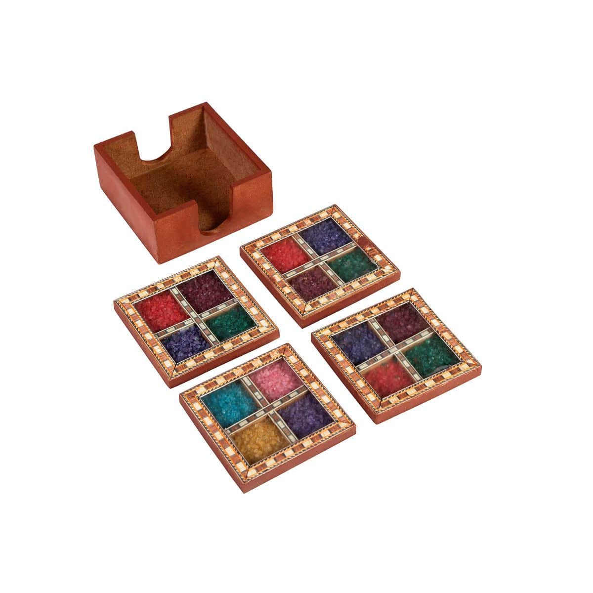 Desert Gems Coaster Set II Wooden Handicraft - 4 Coasters | Verified Sustainable by Brown Living™