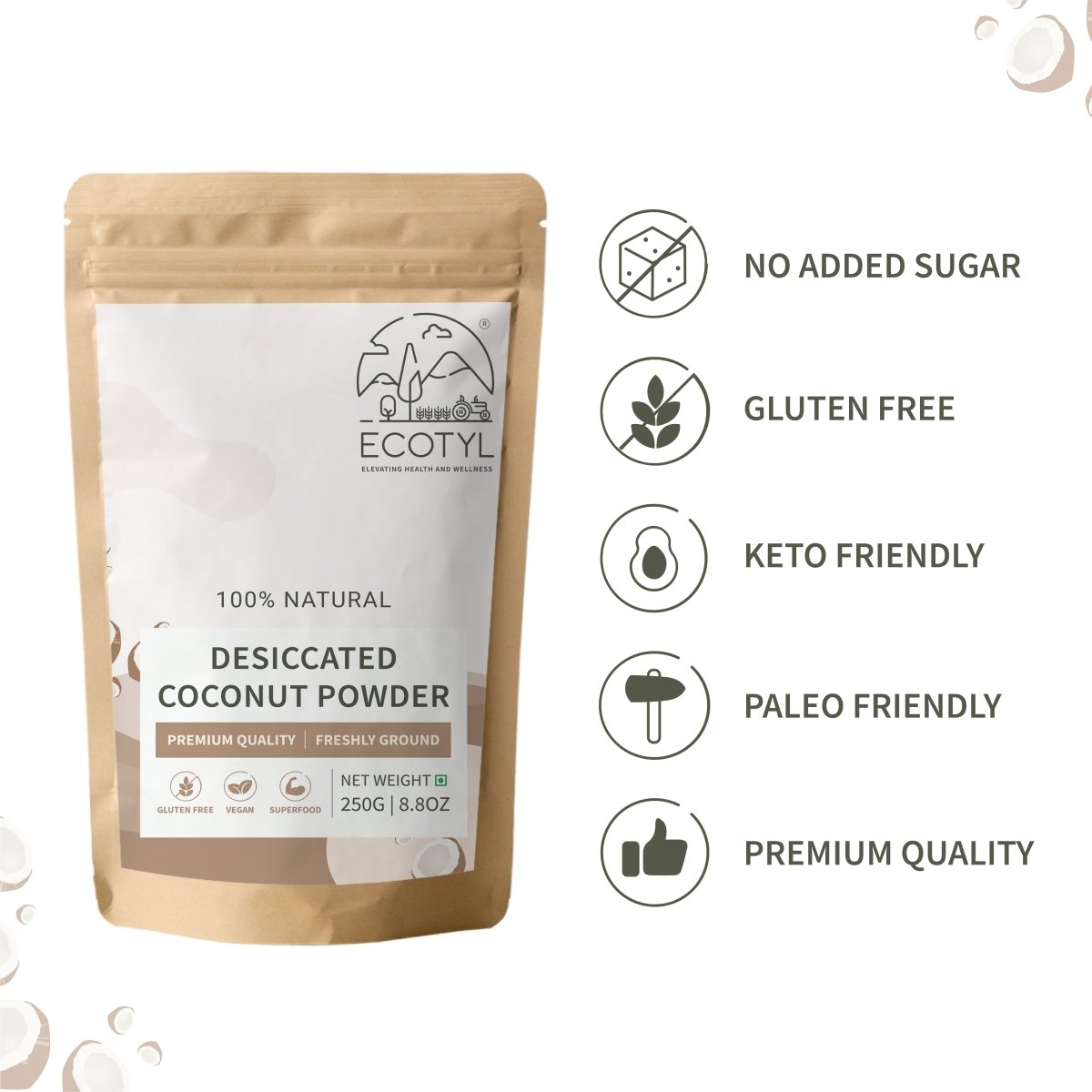 Desiccated Unsweetened Coconut Powder | 250g | Verified Sustainable by Brown Living™