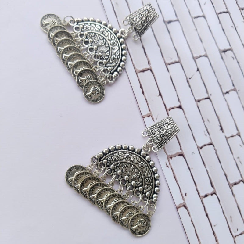 Buy Rainvas Designer Silver Oxidised Coin Earrings for Women | Shop Verified Sustainable Womens earrings on Brown Living™