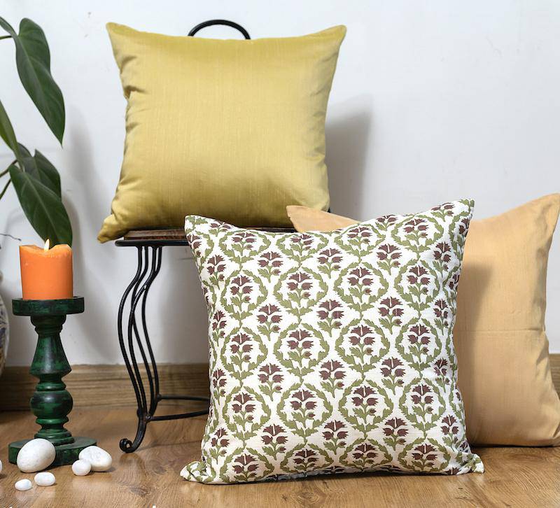 Buy Designer Cushion Cover with Premium Handmade Silk Fabric (Forest Green) Set of 2 & 5 | Shop Verified Sustainable Products on Brown Living