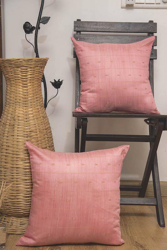 Buy Designer Cushion Cover with Premium Textured Woven Silk Fabric (Rose Pink) Set of 2 & 5 | Shop Verified Sustainable Covers & Inserts on Brown Living™