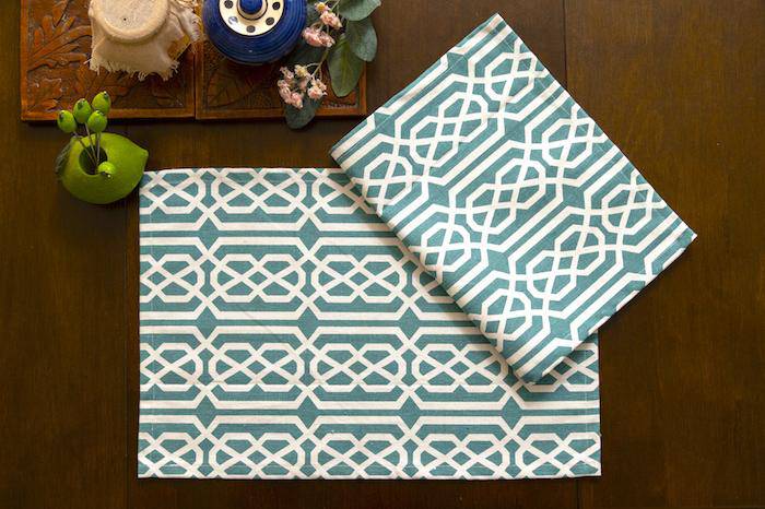 Buy Designer Table Mats / Placements Made With Thick Cotton Fabric - 12x18 inch - Sea Green Pattern | Shop Verified Sustainable Table Linens on Brown Living™