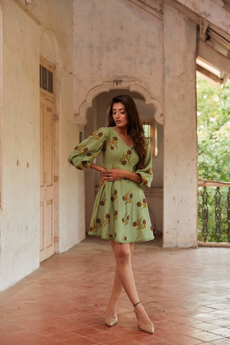 Buy Diagonal Lotus Pods Dress | Pure Cotton Dress | Shop Verified Sustainable Womens Dress on Brown Living™