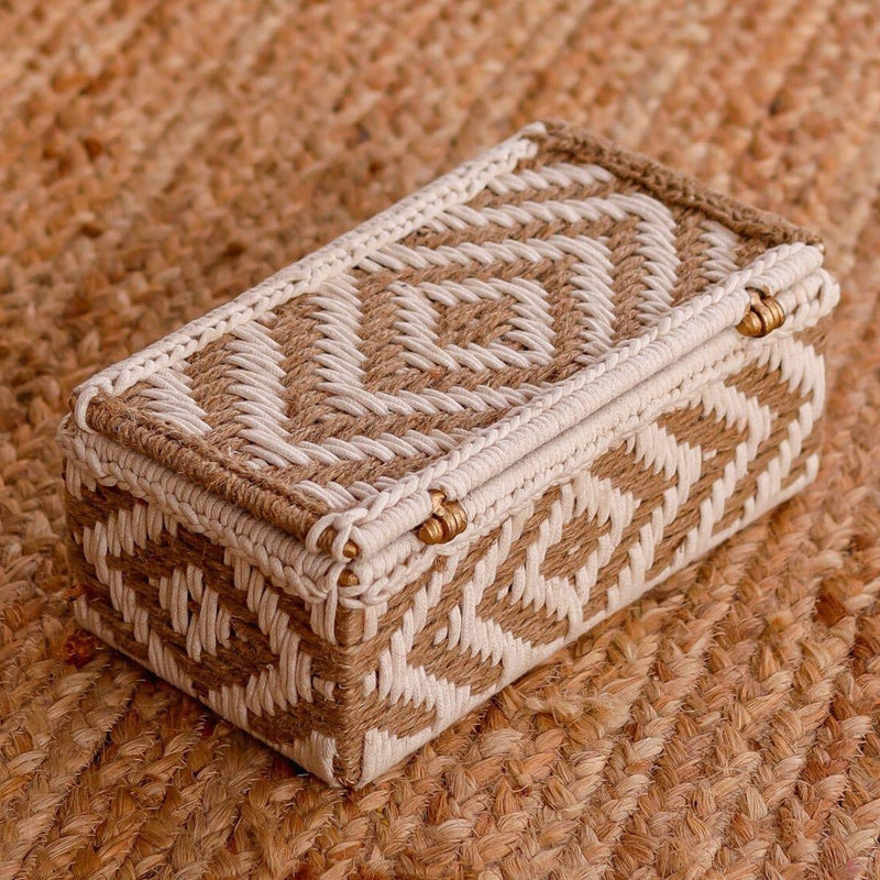 Buy Diamond White & Jute Box | Shop Verified Sustainable Baskets & Boxes on Brown Living™