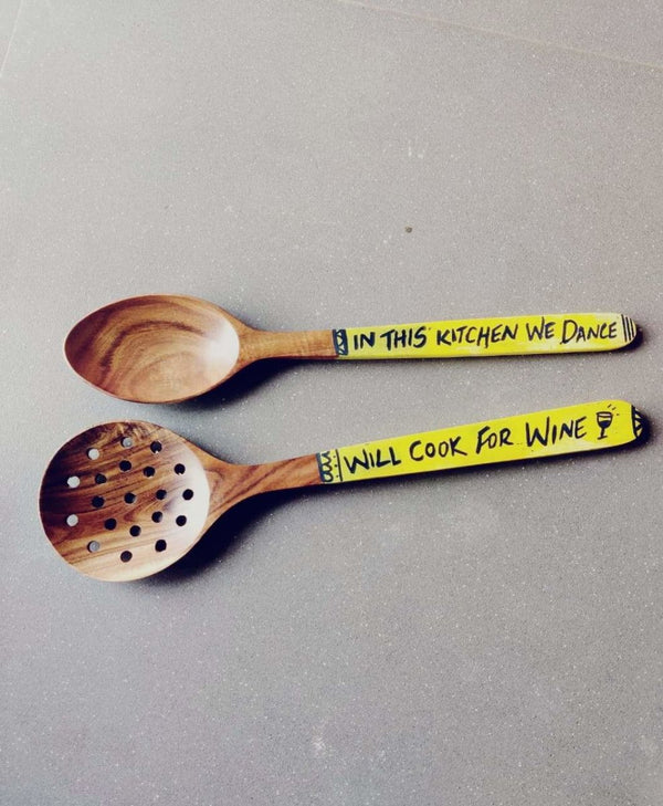 Buy Diwali Decor Idea: Handwritten Yellow Cooking Spoon - Set Of 2 | Shop Verified Sustainable Serving Set on Brown Living™