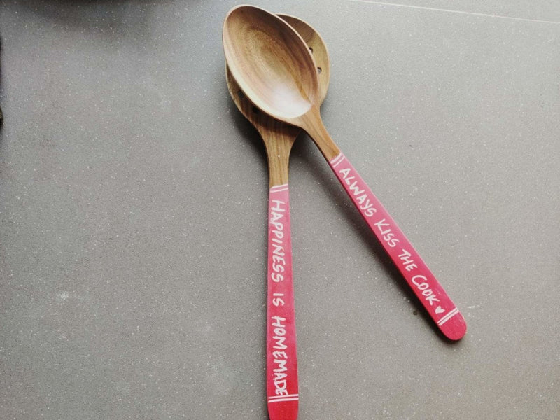 Buy Diwali Special Handwritten Pink Cooking Spoon - Wooden Set of 2 | Shop Verified Sustainable Products on Brown Living