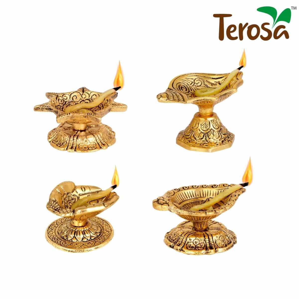 Diya Set of 4 Assorted Handcrafted Metallic - Antique Gold or Silver | Verified Sustainable by Brown Living™